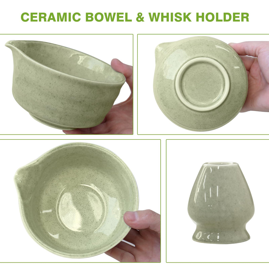 Matcha Whisk Set - Premium Complete Ceremonial Grade Matcha Set with Bamboo Whisk, Matcha Bowl with Spout, Scoop, Sifter & Holder - Authentic Japanese Tea Kit for Traditional Tea Preparation