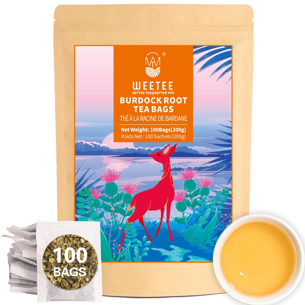 WT WEETEE Chamomile Lavender Tea Bags 100ct, Caffeine-free Tea for Bedtime