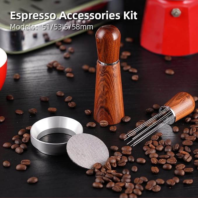 53.5mm Espresso Accessories Kit,316 Stainless Steel WDT Tool Espresso,Dosing Funnel and Puck Screen Set，Espresso Distribution Tool,Espresso Coffee Stirrer for Barista