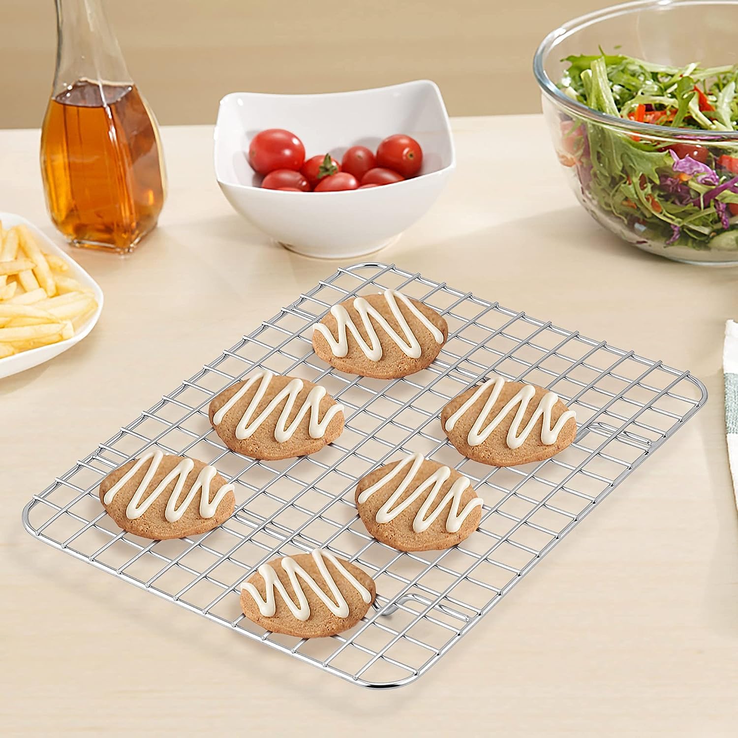 Kitchen kemistry, Stainless Steel Cooling Rack Size - Small, 8 x 11.75 Inches, Dishwasher-Safe, Oven Safe, Cookie Cooling Racks for Baking & Cooking - Pack of 6