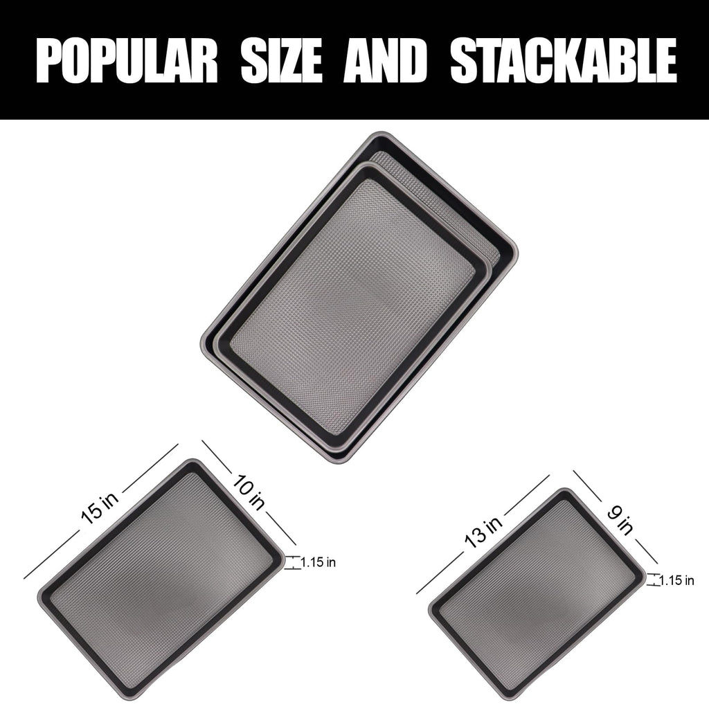 JOHO BAKING Cookie Sheets for Baking Nonstick, 2 Pack Heavy Duty 0.8mm Dark Gray Sheet Pan Set Quarter(9x13in) & Jelly Roll(10x15in), Diamond Textured Commercial Grade, Small Oven Safe