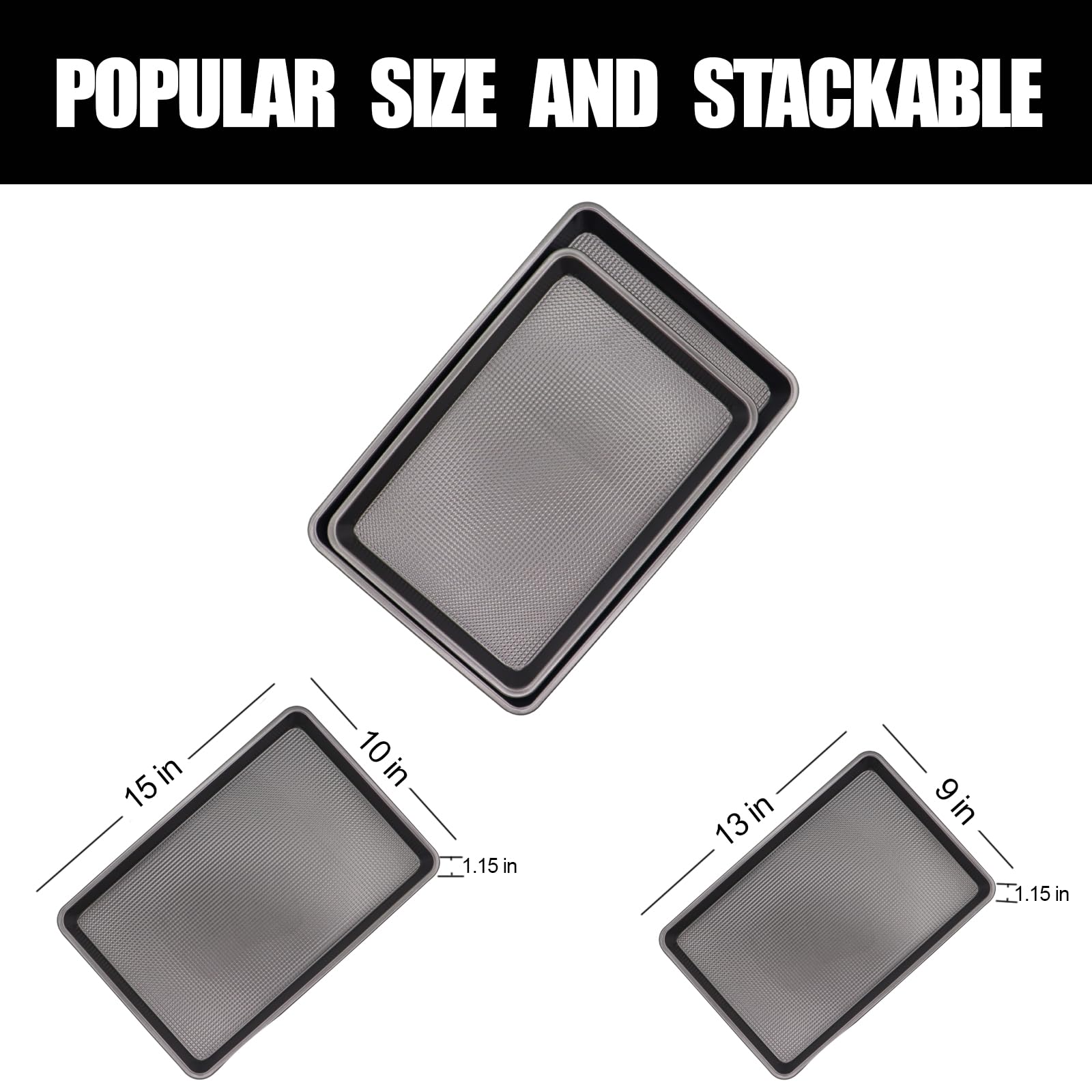 JOHO BAKING Cookie Sheets for Baking Nonstick, 2 Pack Heavy Duty 0.8mm Dark Gray Sheet Pan Set Quarter(9x13in) & Jelly Roll(10x15in), Diamond Textured Commercial Grade, Small Oven Safe