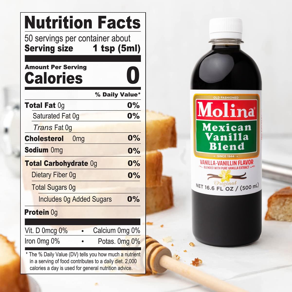 Vanilla Molina - Mexican Vanilla Blend with Pure Vanilla Extract - 2 Pack (16.6 Fl Oz Bottles) Natural Flavoring for Baking, Drinks and Desserts