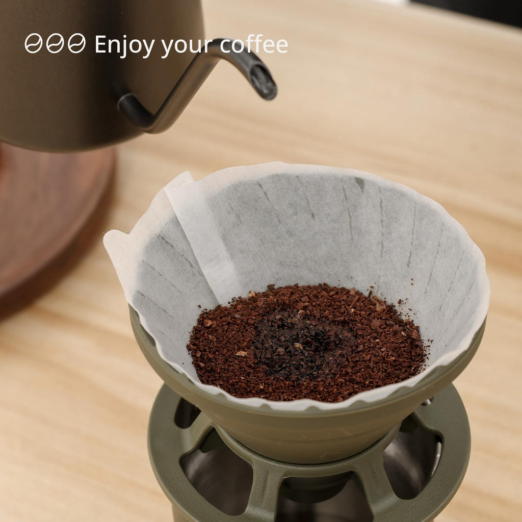 VANDROOP Collapsible Coffee Dripper, Silicone Reusable Coffee Filter Holder, Pour Over Coffee Dripper for Camping, Business Trip, Single Pour Over Coffee Maker (Green)