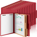 Skyygemm 12 Pcs Classification Folders Letter Size Bulk - 2 Dividers Pressboard File Folder with 3. 5 Inch Expansion, 2 Prongs Fastener, Heavy Duty Office File Organizer for Teacher Medical (Dark Red)