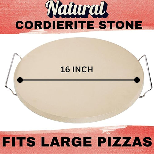 16 inch Baking Stone For Oven - Round Pizza Stone with Handles and Dough Tool - Baking Stone for Bread - Pizza Stones for Oven and Grill - Cooking Gifts for Food Lovers