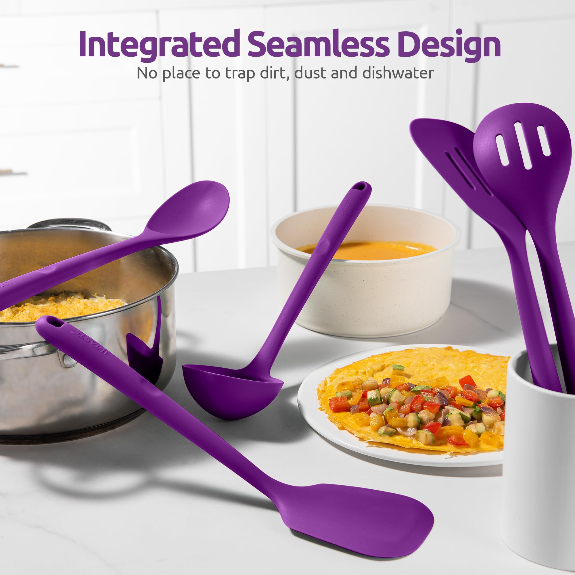 U-Taste Silicone Kitchen Cooking Utensil Set of 5, 13.6" Long, Purple
