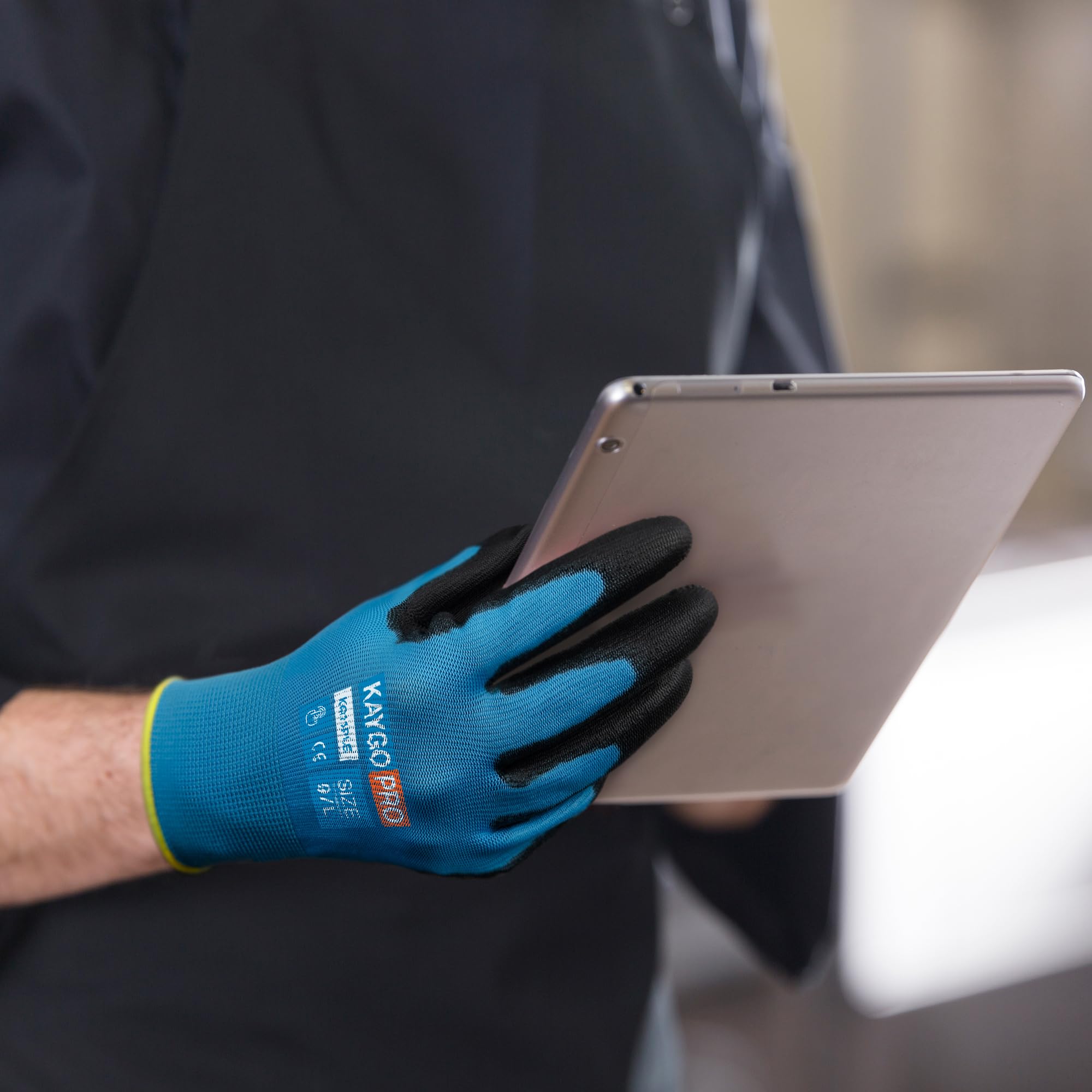 KAYGO Safety Work Gloves, PU Coated, 2-Finger Touchscreen, KG11P