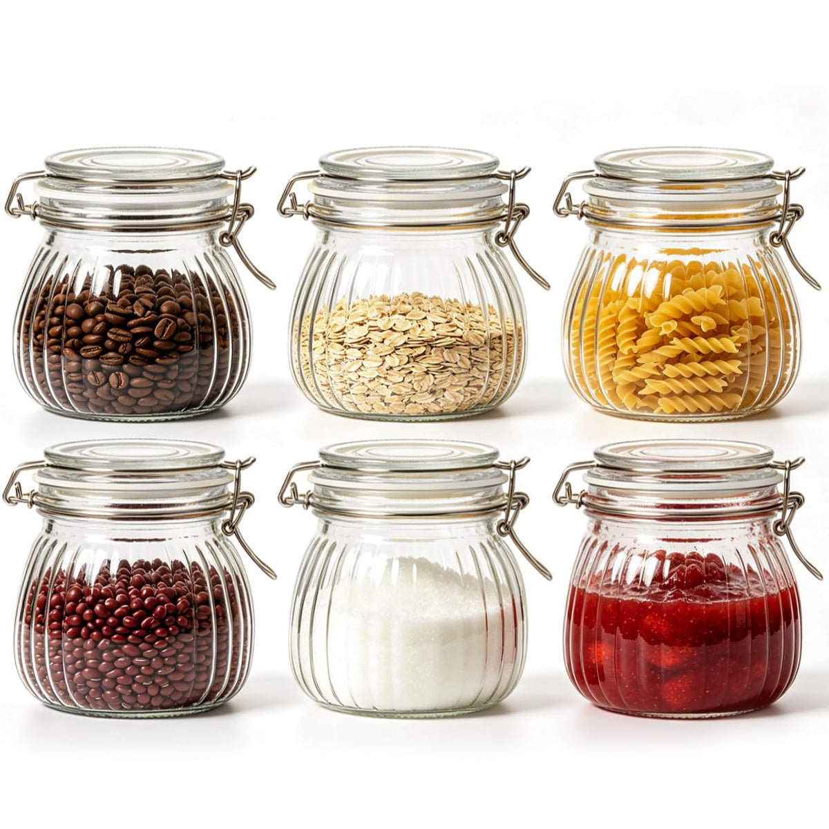 ComSaf Round Small Glass Pantry Jars with Airtight Lids 17 oz 6 Pack