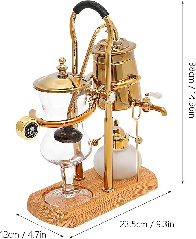 EDUJUAN 400ML Coffee Maker Belgian Luxury Royal Family Balance Syphon Coffee Maker Belgium Siphon Brewer Elegant Design Retro-Style Gravity Vintage Coffee Maker Vacuum Brewing System Copper