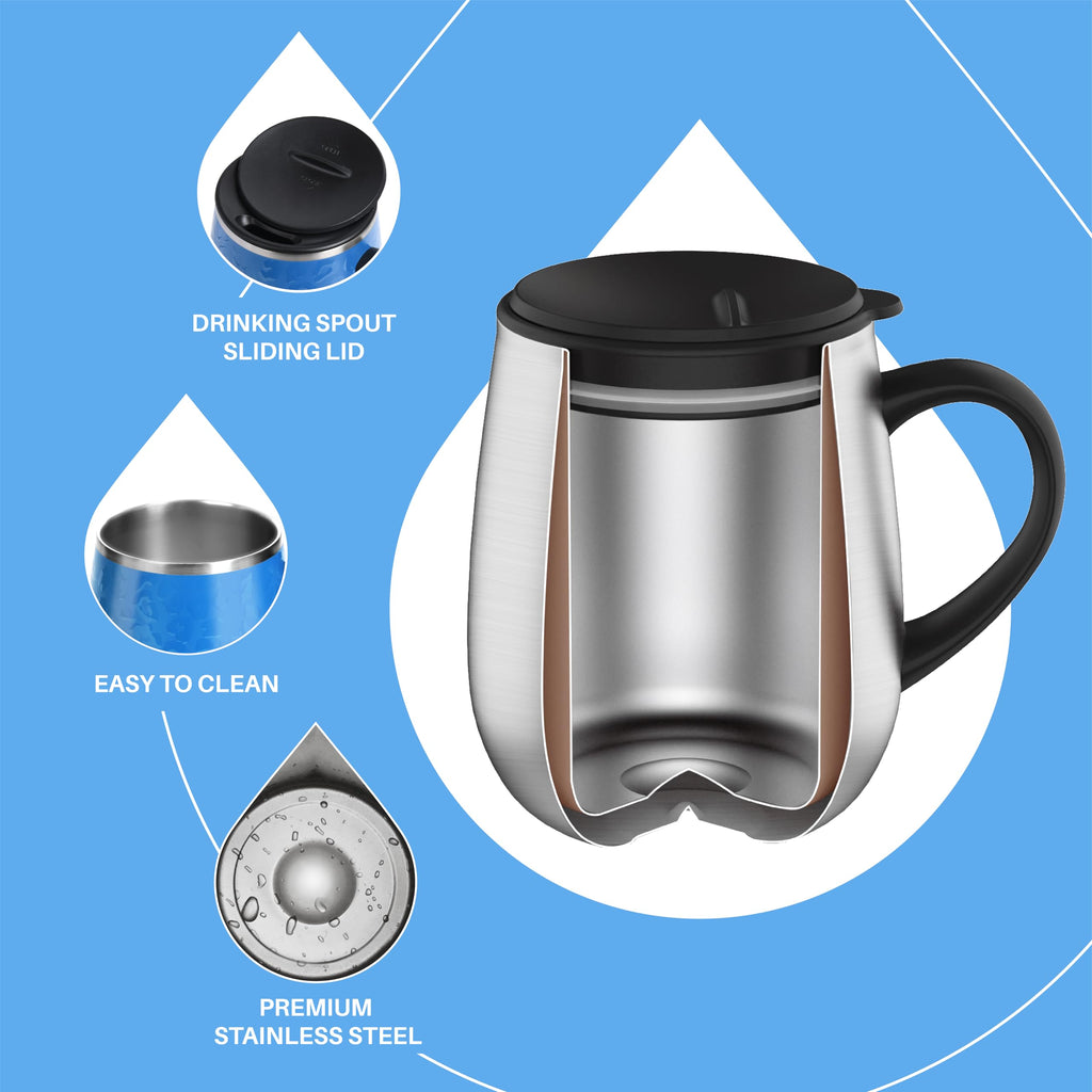 Ideus 16 oz (470 ml) Insulated Coffee Mug with Handle and Lid, Double Wall Stainless Steel Vacuum Thermal Coffee Mug, Travel Coffee Cup Thermal Cup for Home and Office (Leopard Blue)