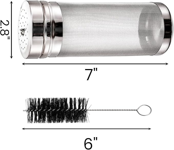Tlence 2 Pack Beer Dry Hopper Filters, 2.8 x 7 inch 300 Micron Mesh Hop Strainer with Lid, Stainless Steel Beer Hop Spider with Nylon Bristles, Brewing Filters Straining Keg for Home Coffee Wine Juice