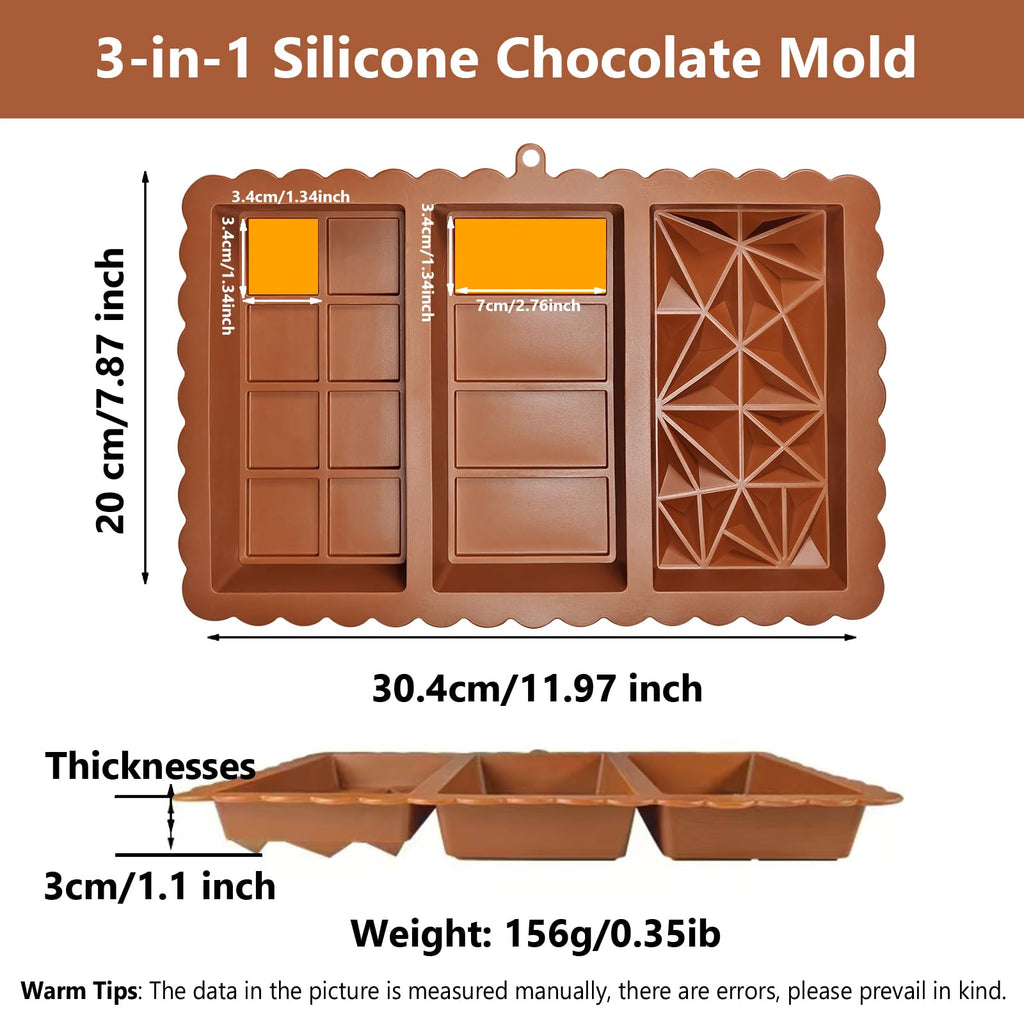 Chocolate Bar Mold - Food Grade Silicone Chocolate Molds, Non-Stick & Easy to Release Deep Mold for Dubai Pistachio Chocolates, Candy, Snacks, Desserts, Resin Art, Dishwasher Safe (2)
