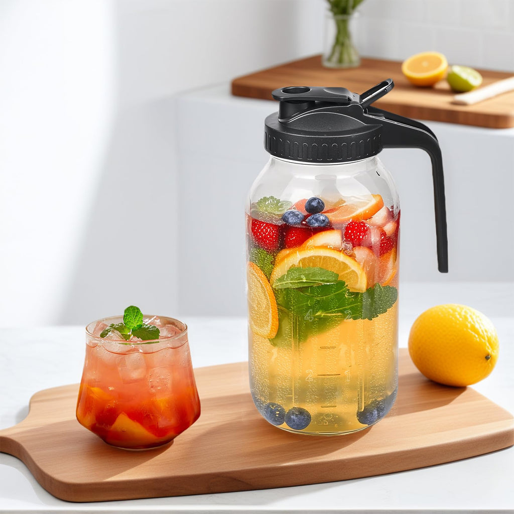 3 Pack 64oz Glass Mason Jar Pitcher with Airtight Lid and Handle – Wide Mouth, Leak-Proof, Ideal for Sun Tea, Cold Brew, Lemonade, Iced Coffee, Milk, and Water