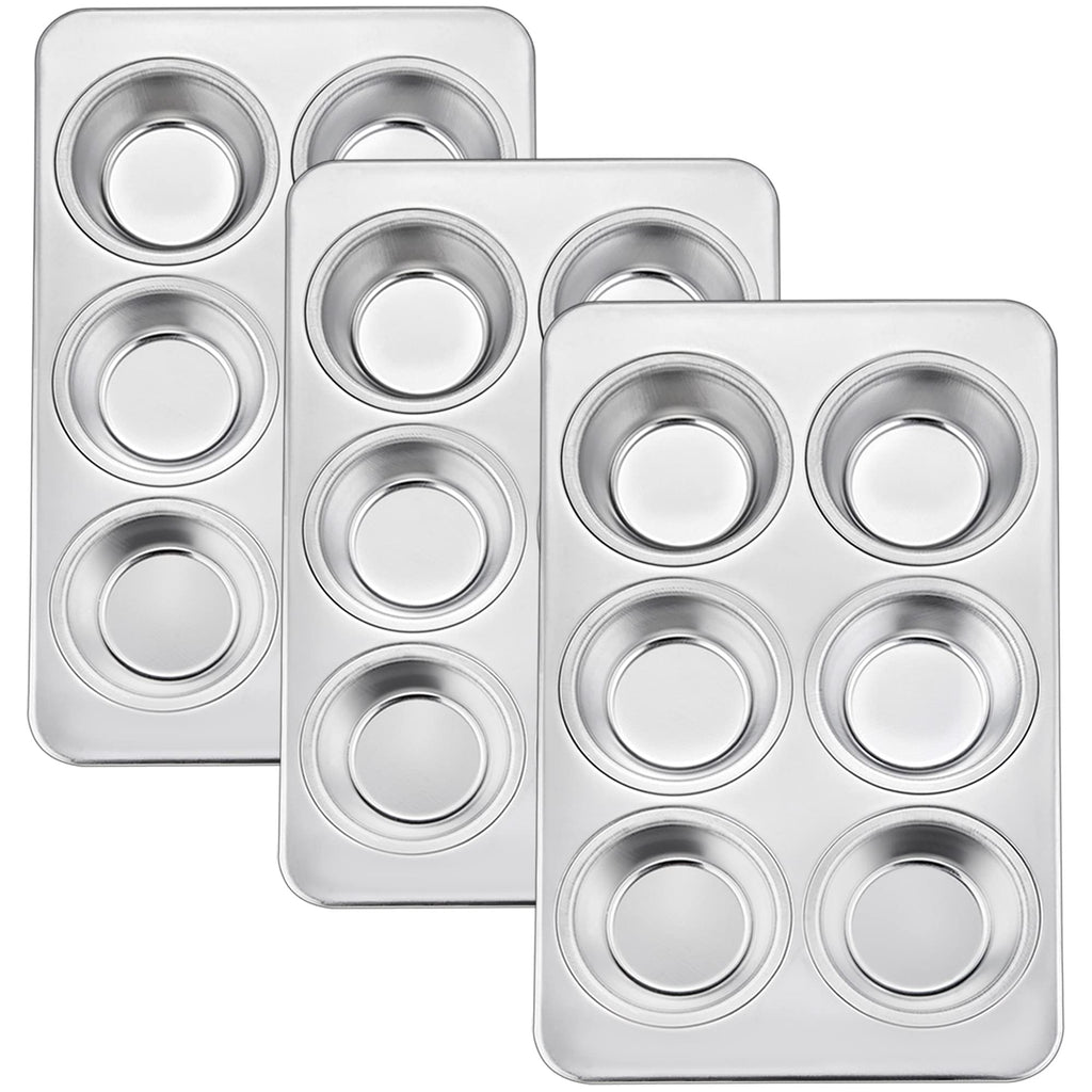 TeamFar 3 Packs Muffin Pan, Stainless Steel Muffin Cupcake Pan Tin Tray