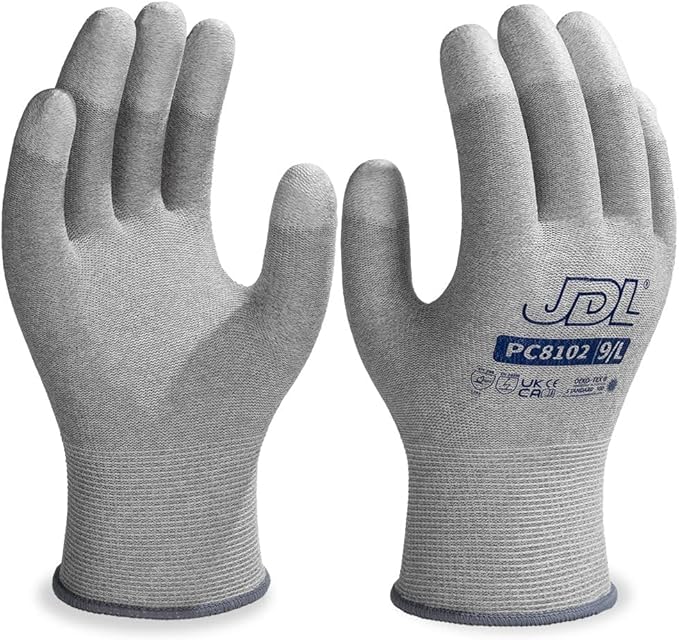 JDL ESD Work Gloves, Anti-Static Gloves for PC Building, Computer Installation & Repair, High Resistance Carbon Fiber Gloves, 36 pairs, Small