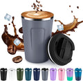 Volhoply 12 oz Double Wall Insulated Vacuum Travel Coffee Mug with Flip Lid,Reusable Stainless Steel Leak Proof Coffee Cup,Portable Iced Cafe Thermal Tumbler Suitable for Hot & Cold Drinks(Gray,1 Set)
