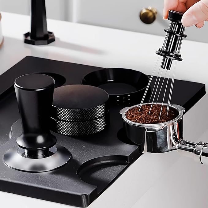 Joyeee Espresso Tamping Mat, Large Tamping Mat with Corner Edge, Anti-Slip Espresso Silicone Mat For Baristas Tool Supplies, Coffee & Espresso Machine Parts & Accessories, Black 12.6 x 9.5 inch