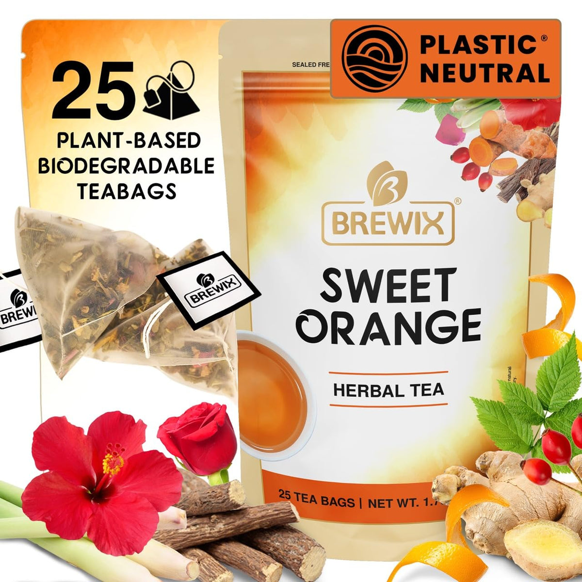 BREWIX, Sour Apple Hibiscus Tea Bags (25 Pyramid Tea Bags) Refreshing Wellness Brew for Any Mood | Caffeine-Free Herbal Fruit Tea with Real Apple, Hibiscus & Rosehip | Tart, Fruity & Refreshing | Hot or Iced Tea