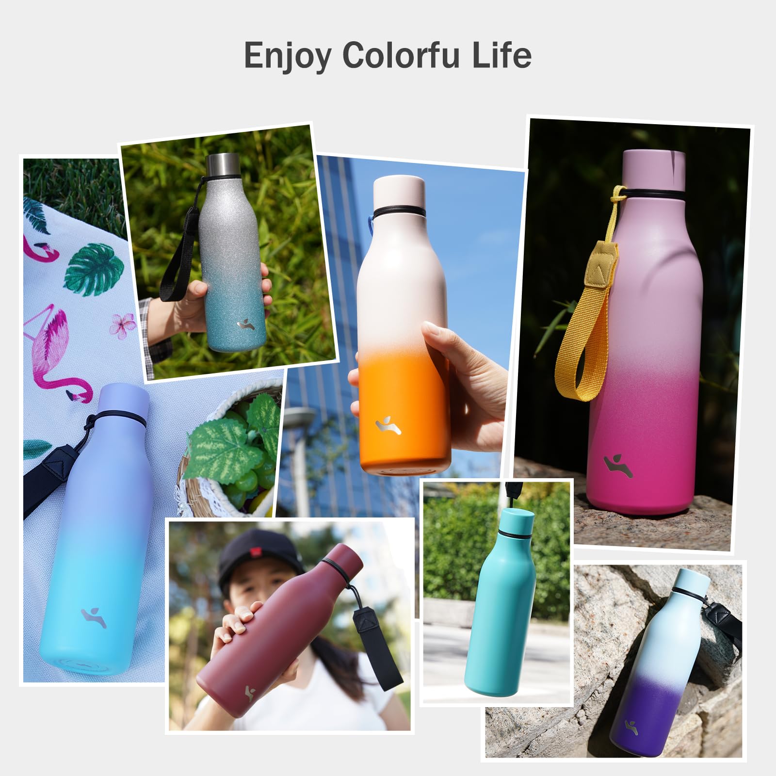 Konokyo 18 oz Insulated Stainless Steel Metal Water Bottle with Strap