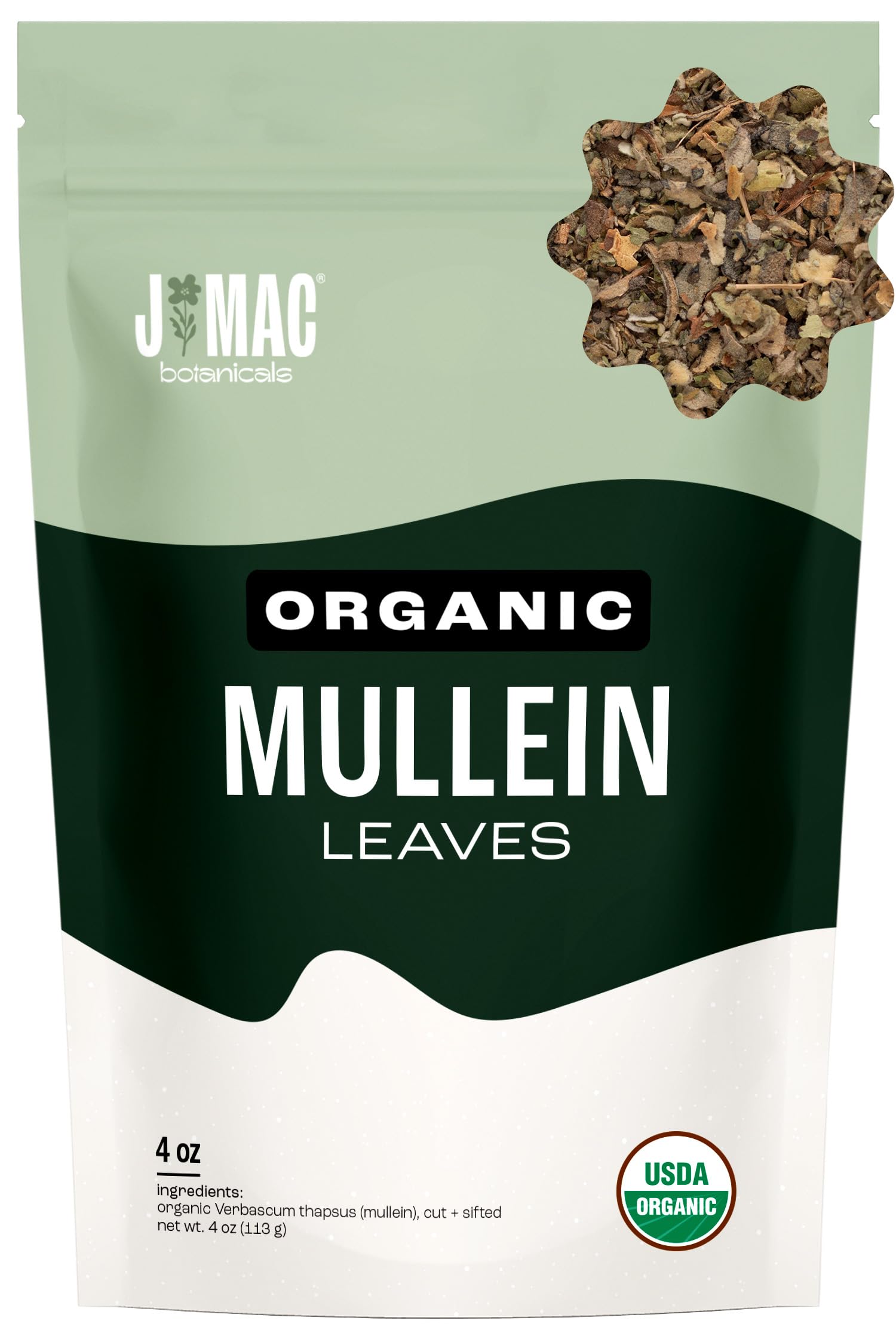 J Mac Botanicals Organic Mullein Leaves (4 oz) Certified USDA Organic Loose Leaf Herbal Tea