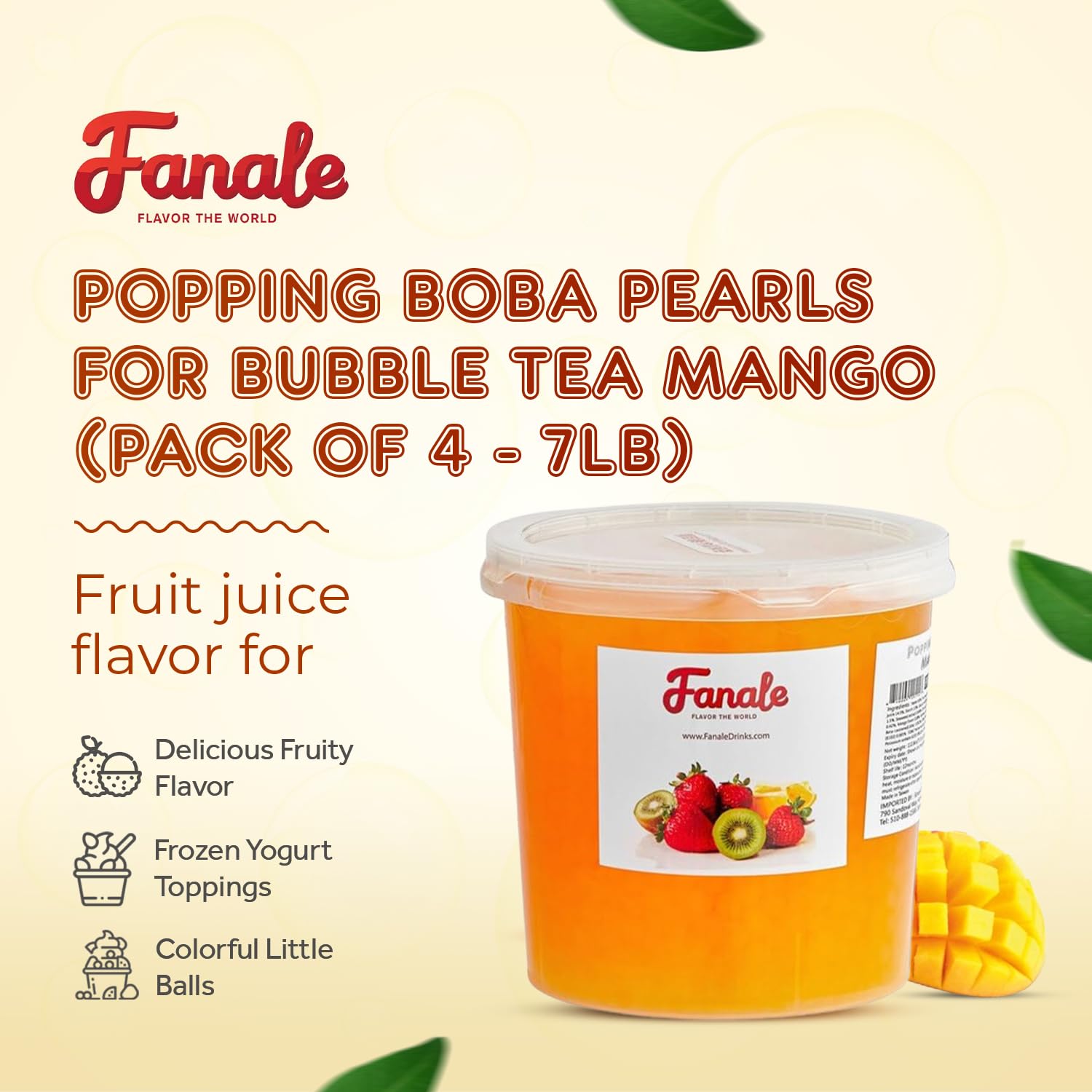 Fanale Mango Fruit Popping Boba Pearls for Bubble Tea and Drinks, 7lb,4Pack