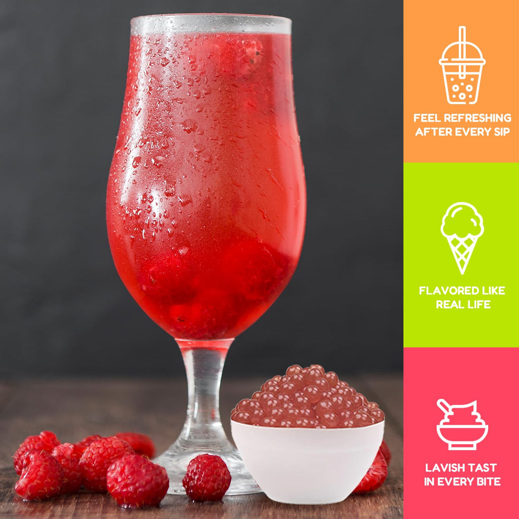 Fanale Raspberry Popping Boba Pearls for Bubble Tea and Drinks, 1 Pound