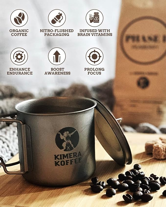 Kimera Koffee - Organic Honey Processed Light Roast Ground Coffee | Amber Blend | Infused with Brain Vitamins |Taurine, Alpha GPC, DMAE, and L-theanine | Enhance Cognitive Stamina | Optimize Focus & Concentration | Enhance Athletic Performance | 12oz