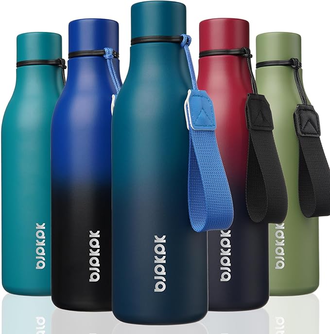 BJPKPK 18oz Insulated Water Bottle, Stainless Steel Bottle with Carry Strap