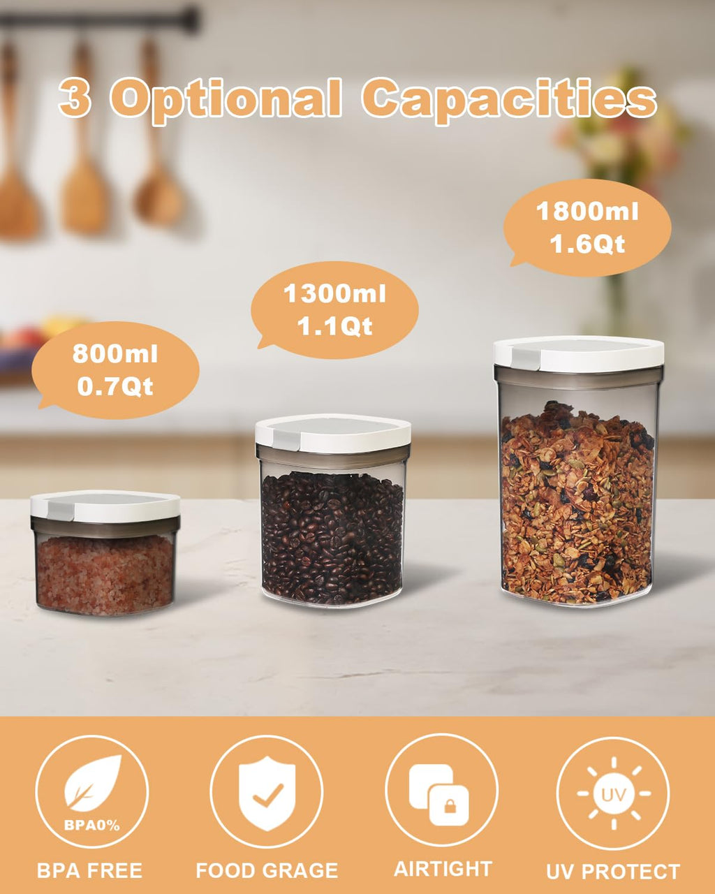 LANGMINGDE Airtight Coffee Storage Container with Magnetic Scoop, 0.7 Qt Coffee Bean and Ground Coffee Canister, Durable, Keeps Coffee Fresh & Dry, Easy to Clean