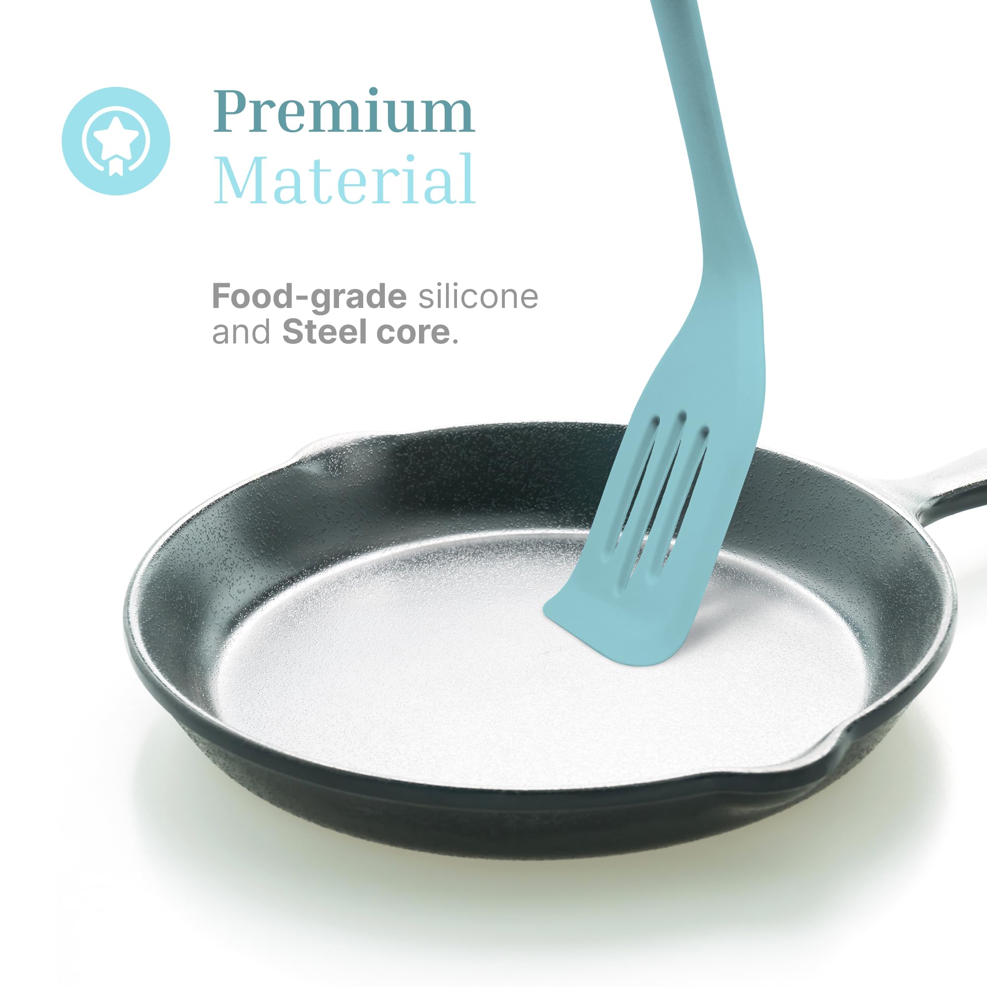 Silicone Slotted Turner Set – 2-Piece Set of Turner Spatulas for Eggs and Pancakes – Kitchen Tools & Accessories with Comfortable Handles, Heat-Resistant Utensils for Cooking and Baking – Pastel Blue