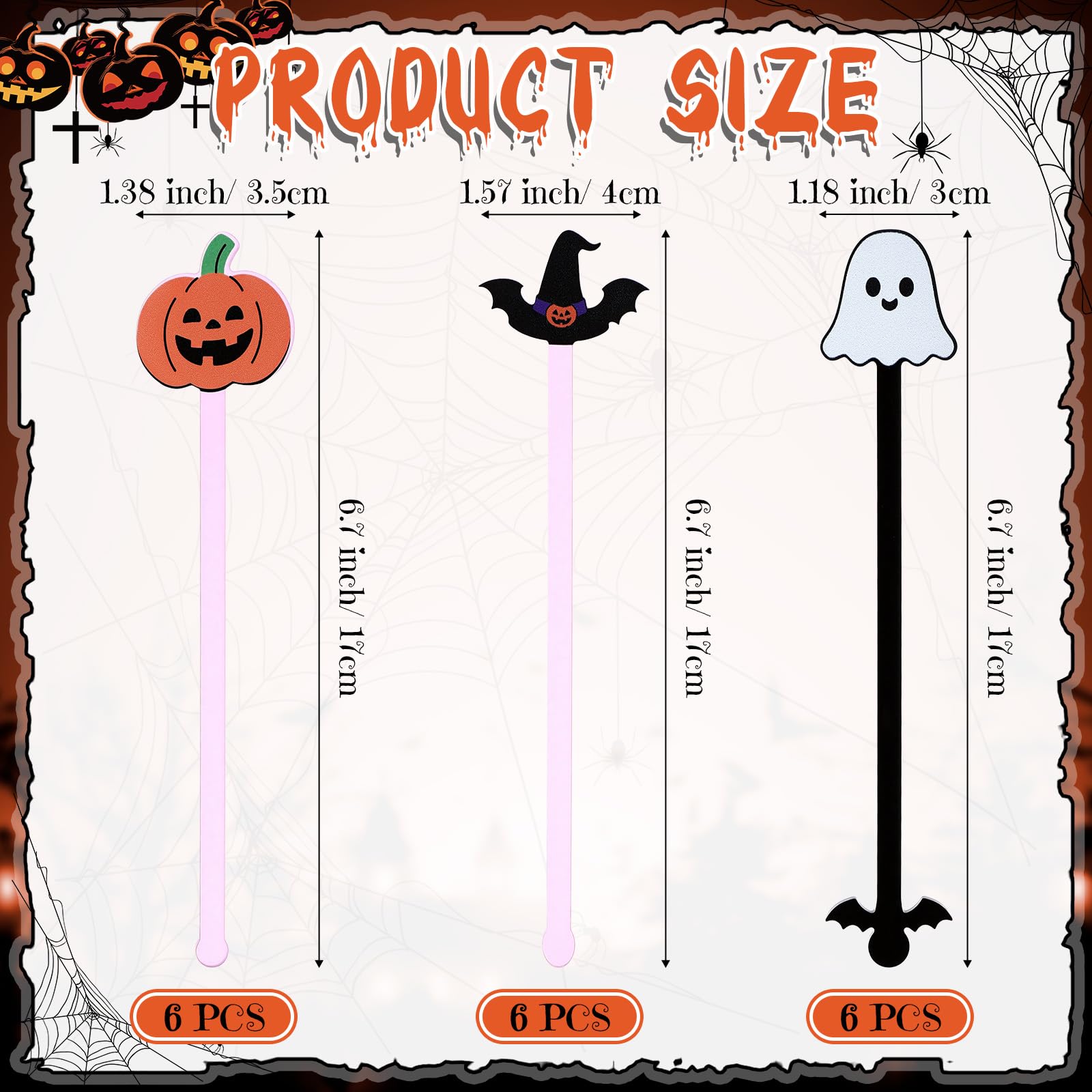 Remerry 18 Pcs Halloween Swizzle Sticks 6.7 Inches Halloween Reusable Stir Sticks Acrylic Drink Stirrers Pumpkin Ghost Witch Cocktail Coffee Stirrers Bulk for Coffee Bar Milk Party Decor(Mixed)