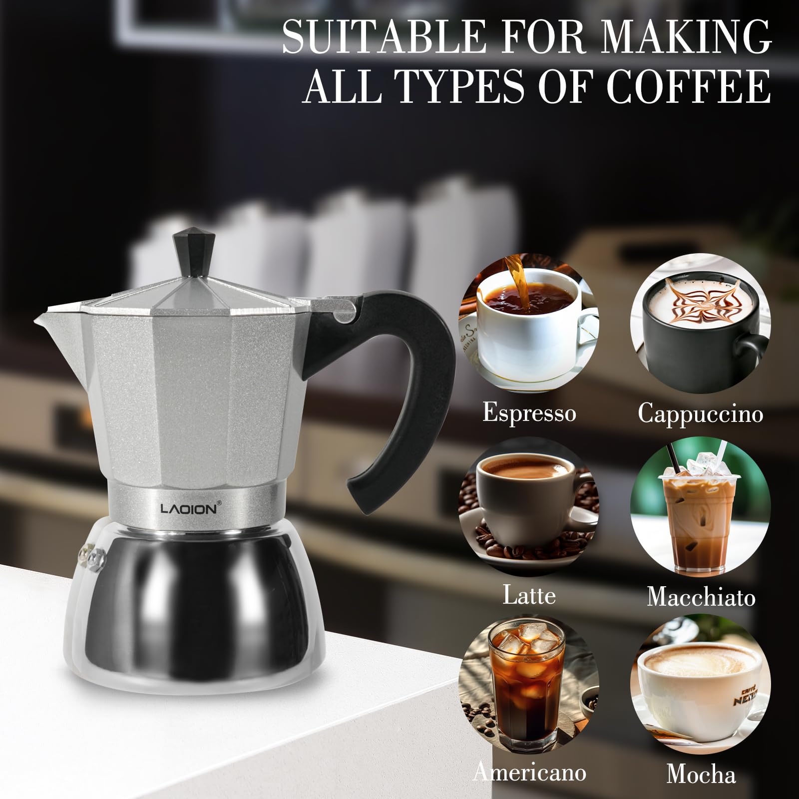 LAOION Stovetop Espresso Maker, 6Cup Moka Pot, Espresso Machine