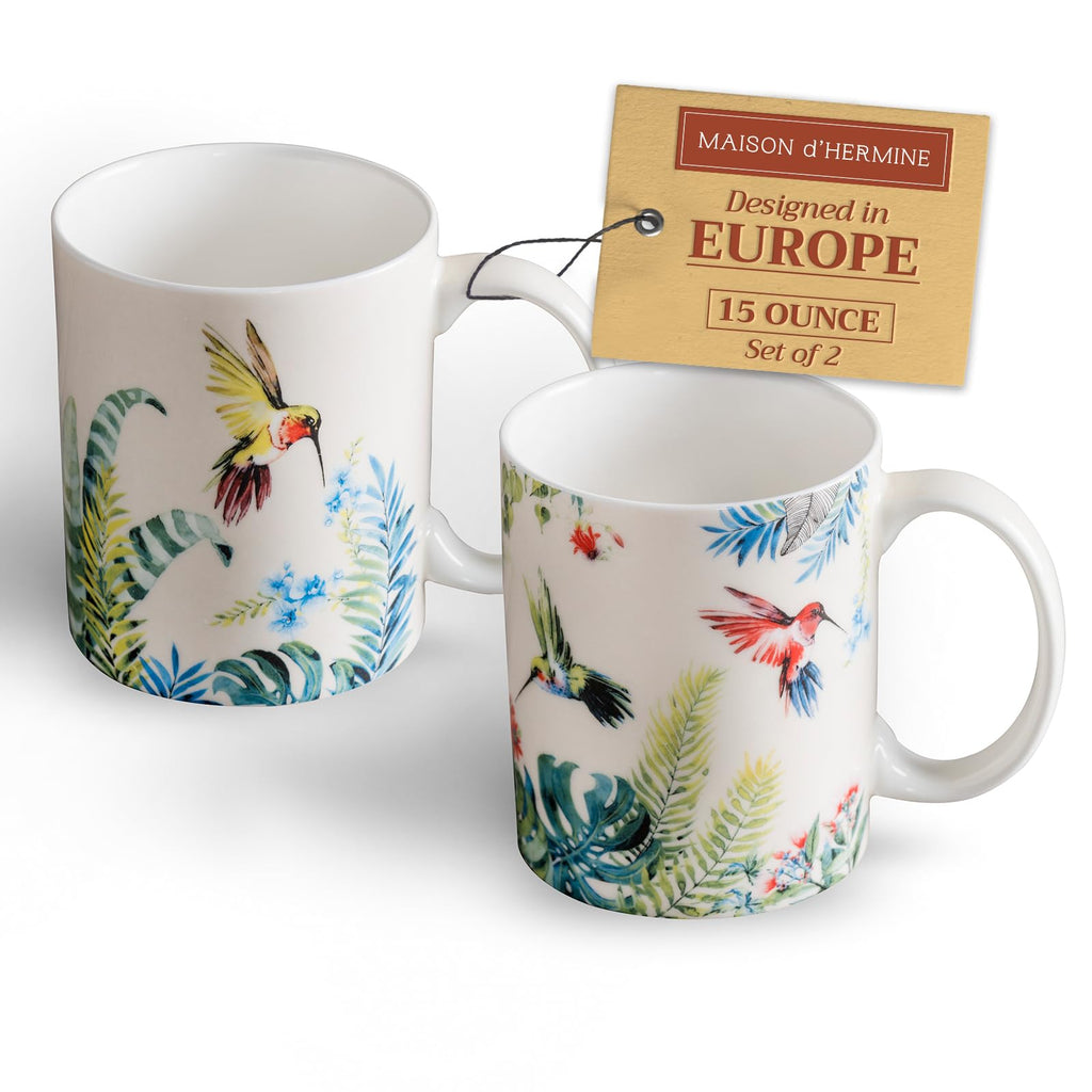 Maison d' Hermine Coffee Mug with Handles Tea Cups (15 Ounce, Pack of 2)