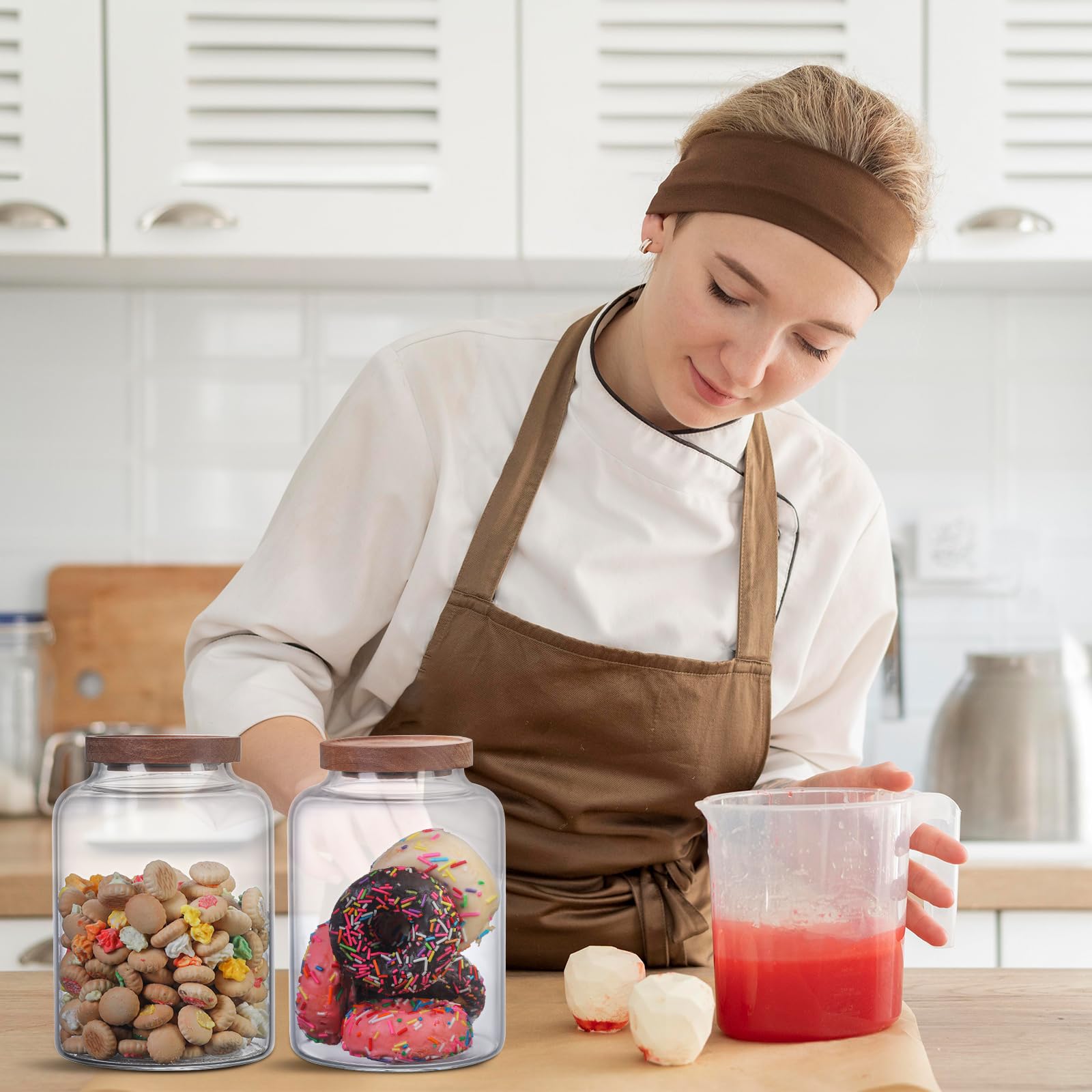 OULOVECO Large Glass Jar with Lid Set of 2, Glass Sugar Containers Kitchen Canisters Pantry Glass Food Storage Container for Candy Coffee Bean Cereal Flour Cookies (67oz(2000ml)-2 pack)