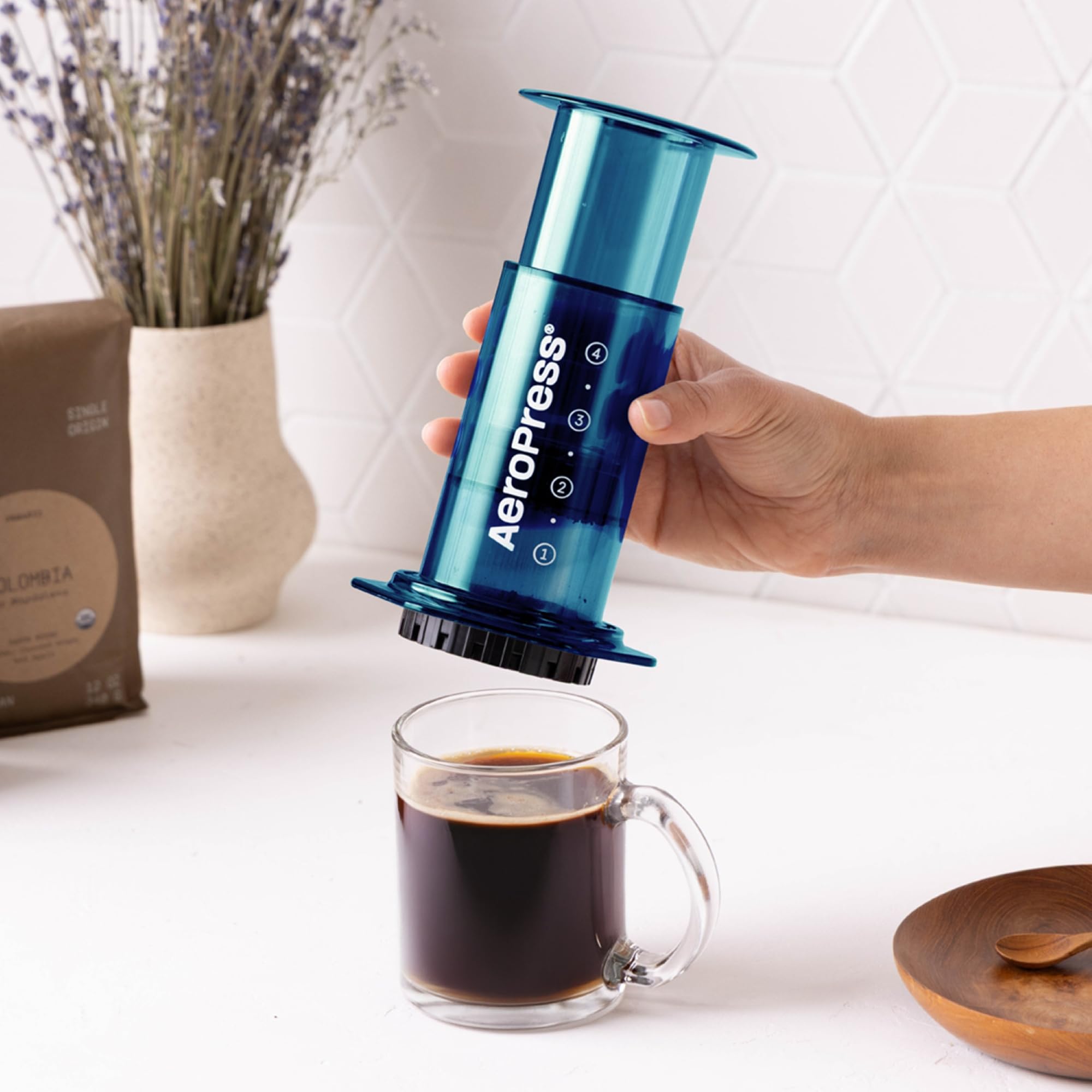 AeroPress Clear Blue Coffee Press, French Press, Pour-Over & Espresso Style