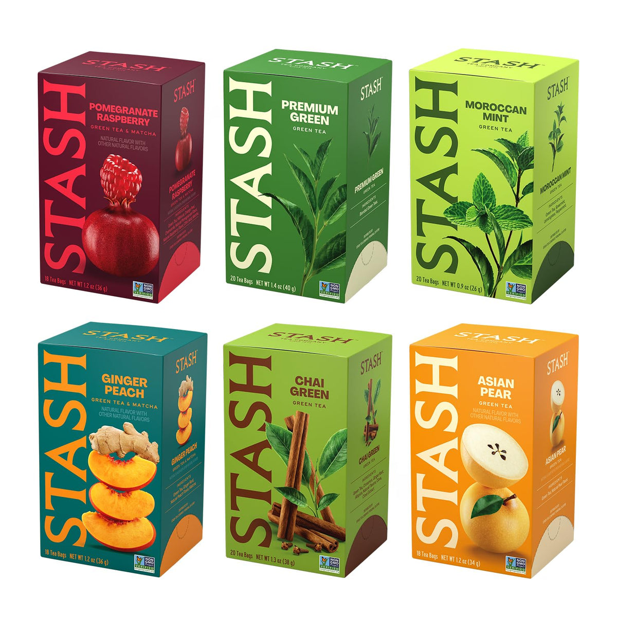 Stash Tea Soothing Herbal Tea 6 Flavor Variety Pack, 6 Boxes With 18-20 Tea Bags Each