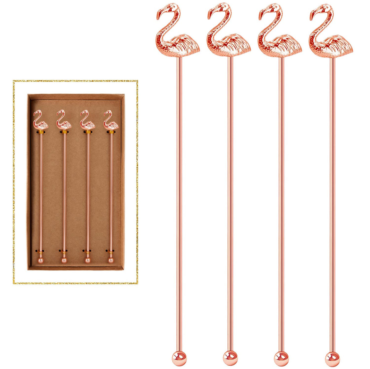 4Pcs Cocktail Stirrers Swizzle Sticks Stainless Steel 7.3" Coffee Stir Sticks with Gold Mr & Mrs,LOVE Shape, for Mixing Cocktail Metal Stir Sticks for Coffee Bar