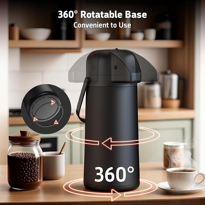 Airpot Coffee Carafe for Keeping Hot - 102 OZ/ 3L Large Coffee Dispenser with Pump - Insulated Stainless Steel Thermos Urn for Hot Drinks Water Tea - Thermal Beverage Dispenser for Parties