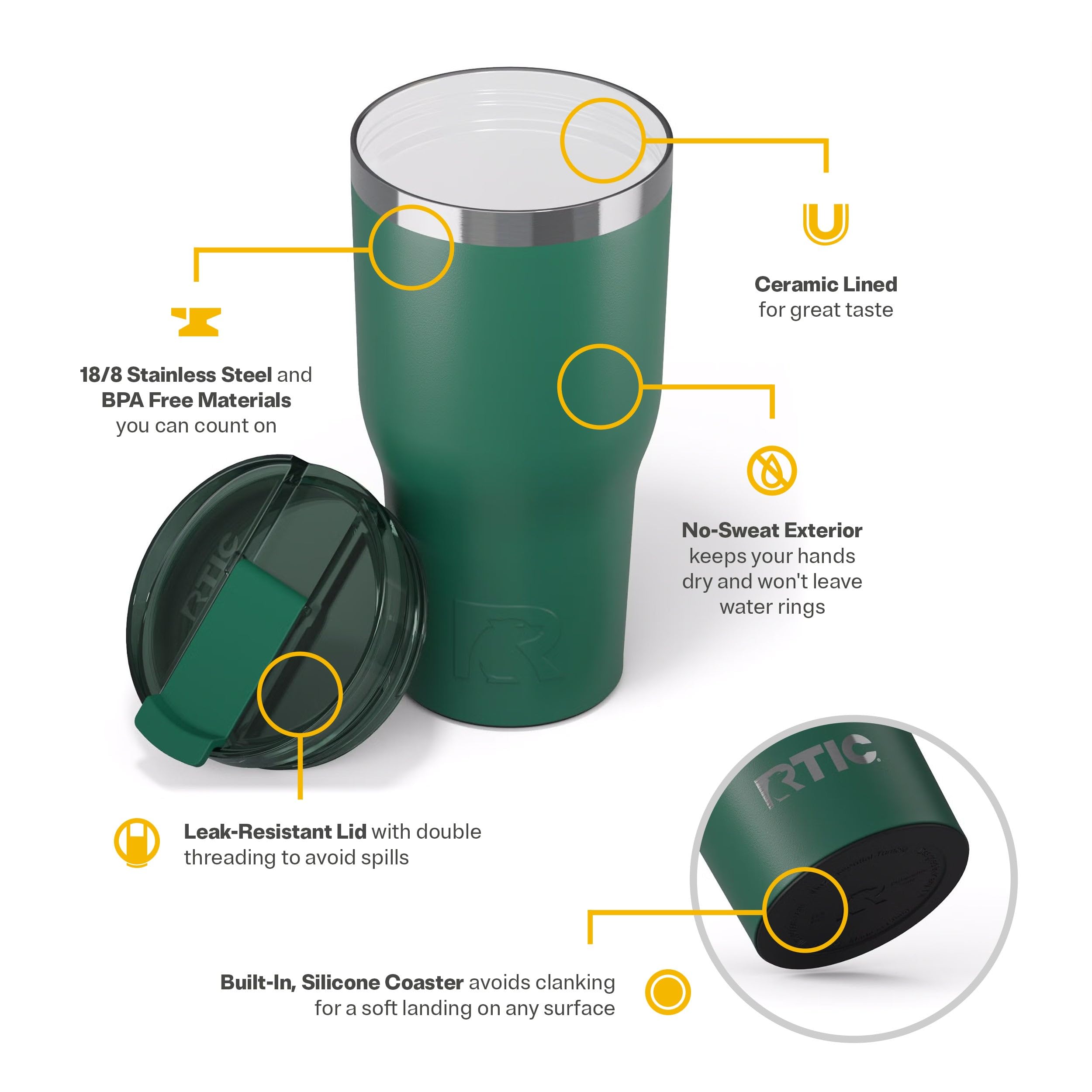RTIC 30oz Essential Tumbler with Lid, Ceramic Lined, Pine Tree