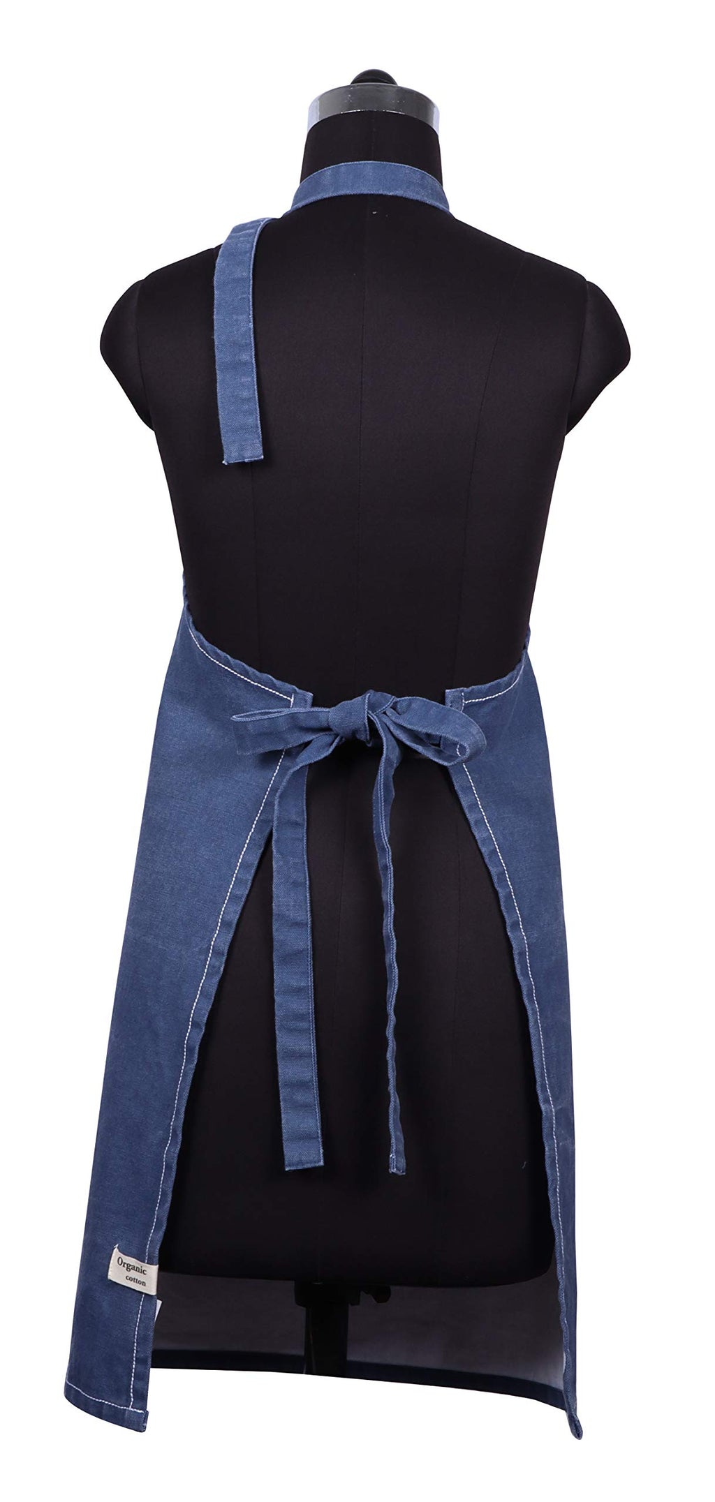 AMOUR INFINI Cotton Solid Aprons for Women with Pocket, Adjustable Strap and Waist Ties Washed Chef Aprons for Cooking, Baking and Gardening (27.5x33 Inches - Blue)