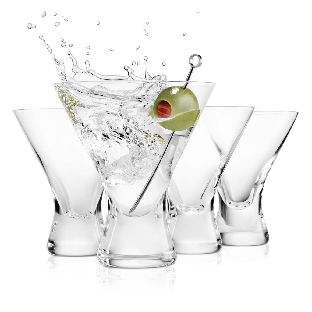 BENETI Martini Glasses Set of 4 | Made in Europe | 8oz Clear Stemless Cocktail Bar Drinking Glassware Set for Parties (4 Pack)