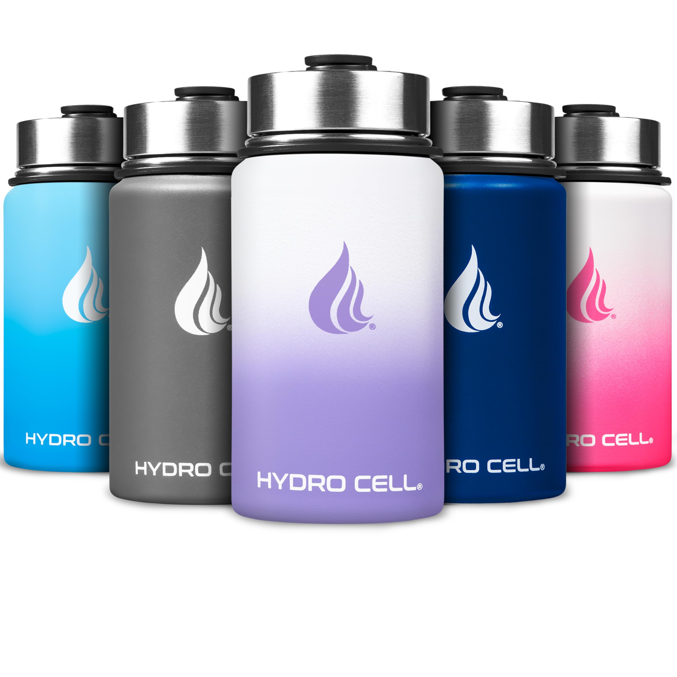 HYDRO CELL Stainless Steel Insulated Water Bottle with Straw - For Cold & Hot Drinks - Metal Vacuum Flask with Screw Cap and Modern Leakproof Sport Thermos for Adults (Lavender/White 14oz)
