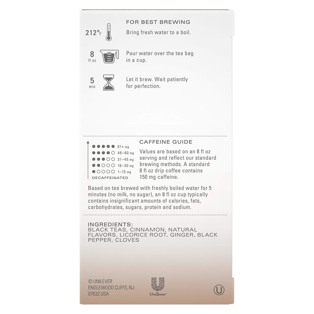 TAZO Vanilla Caramel Chai Tea Bags 120-Count (6-Pack of 20) Caffeinated Black Tea with Cinnamon, Ginger and Classic Spiced Chai Flavors for Hot or Iced Tea Brewing