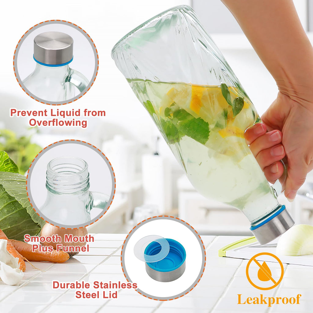2 Pack 36oz Clear Glass Pitchers with Lids and Handles for Fridge, Iced Tea