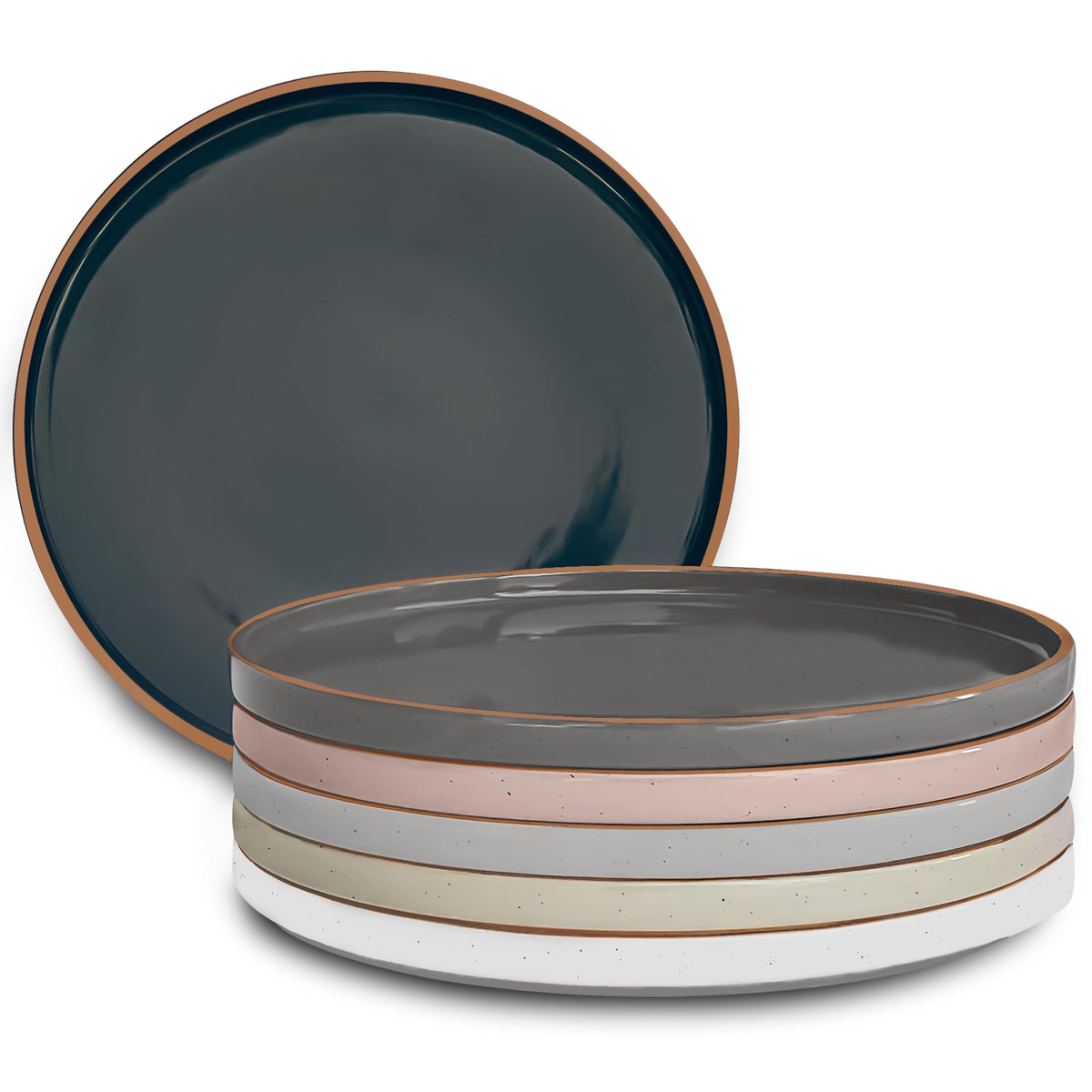 MORA Ceramic Flat Dinner Plates Set of 6, 10.5 in High Edge Dish Set - Microwave, Oven, and Dishwasher Safe, Scratch Resistant, Modern Dinnerware- Kitchen Porcelain Serving Dishes - Earl Grey