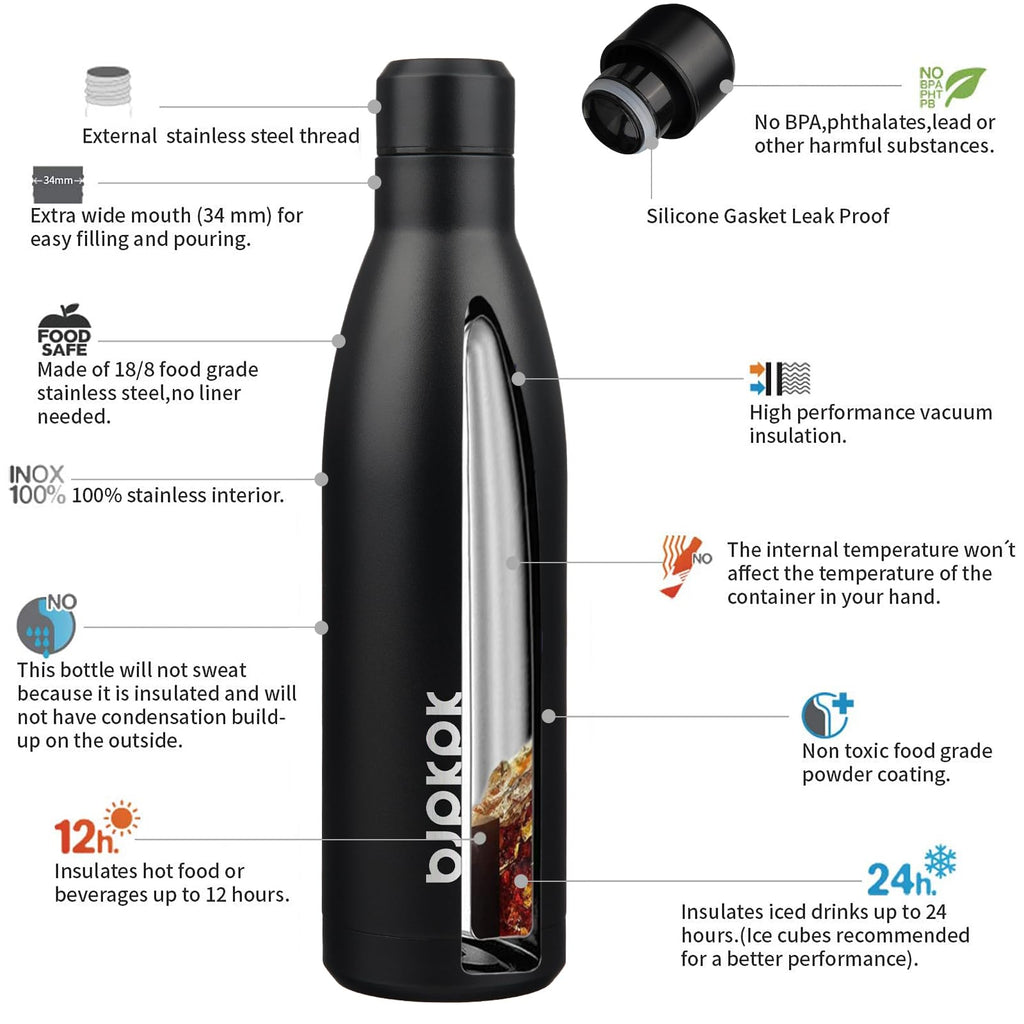BJPKPK 25 oz Insulated Stainless Steel Water Bottle, Metal Sports Flask