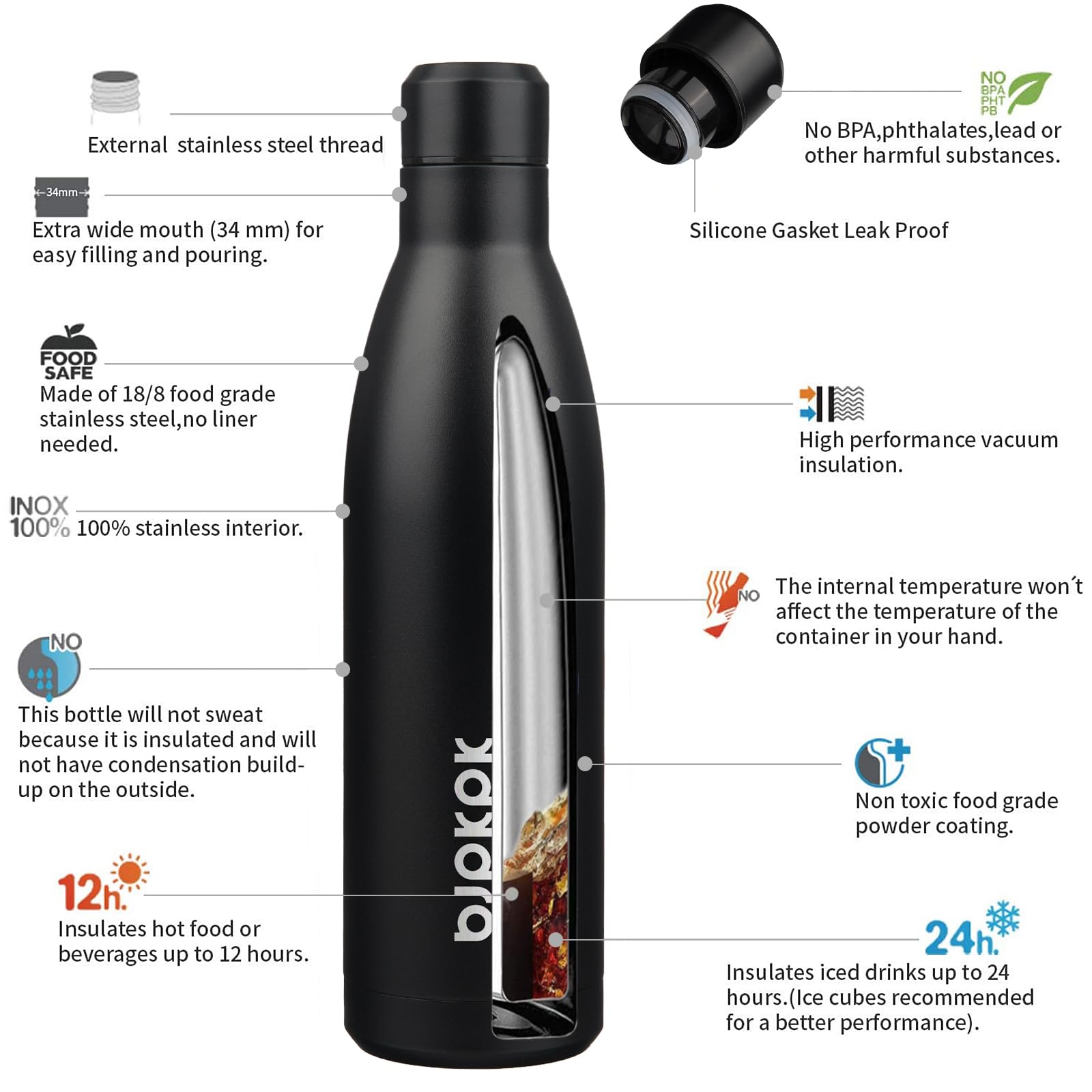 BJPKPK 25 oz Insulated Stainless Steel Water Bottle, Metal Sports Flask