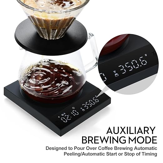 Rechargeable Mini Coffee Scale with Timer,FSJCOFFEE Espresso Scale Metal Body 2kg/0.1g Precision Coffee Scale, for Pour-Over Coffee,Portable Digital Kitchen Scale, Food Scale with Auto Timer (Black)