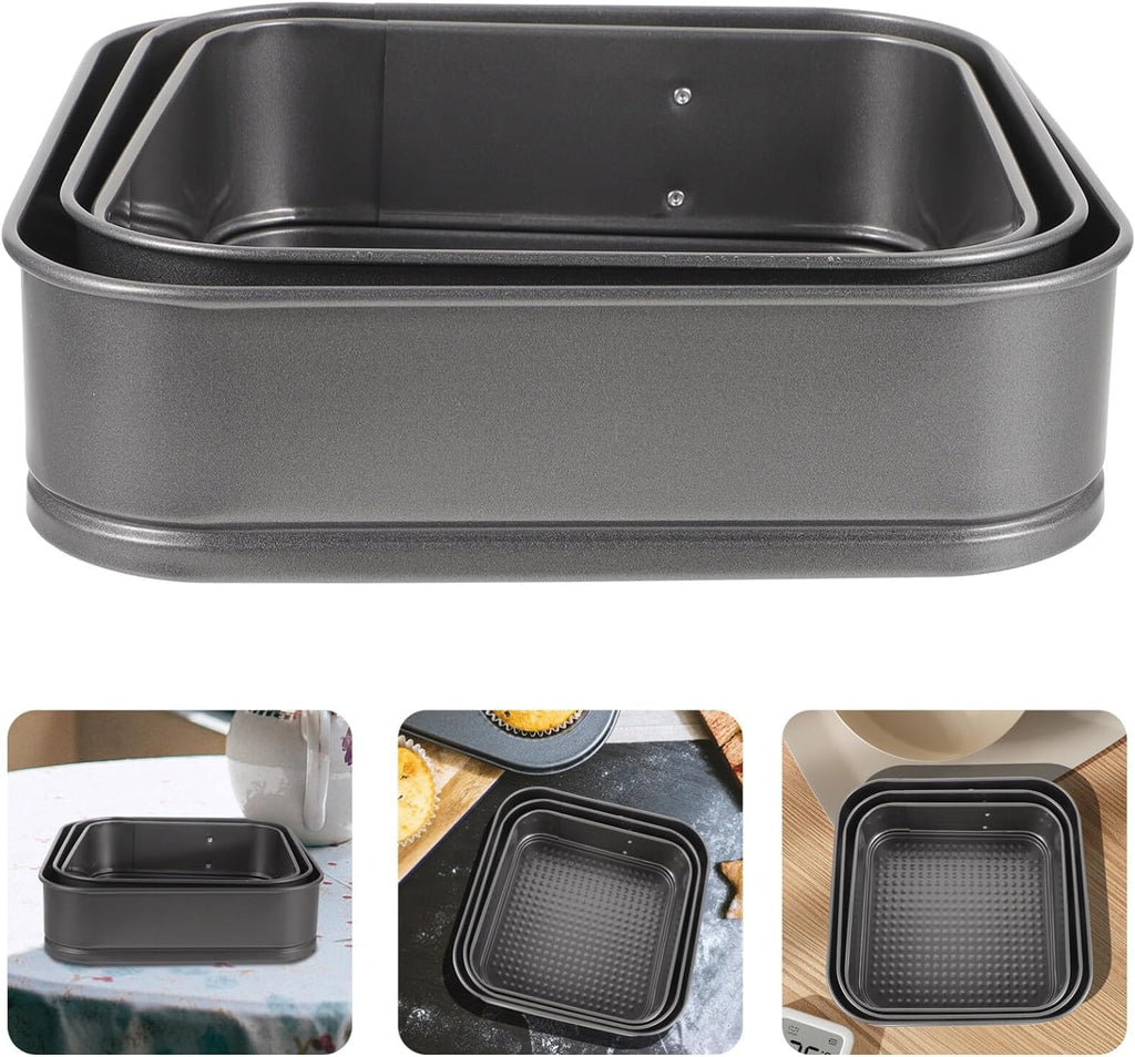 GZMAISULEE Springform Cake Pan Set of 3 (4, 7, 9 Inch) Square Leakproof Nonstick Cheesecake Pans with Removable Bottom Carbon Steel Bakeware
